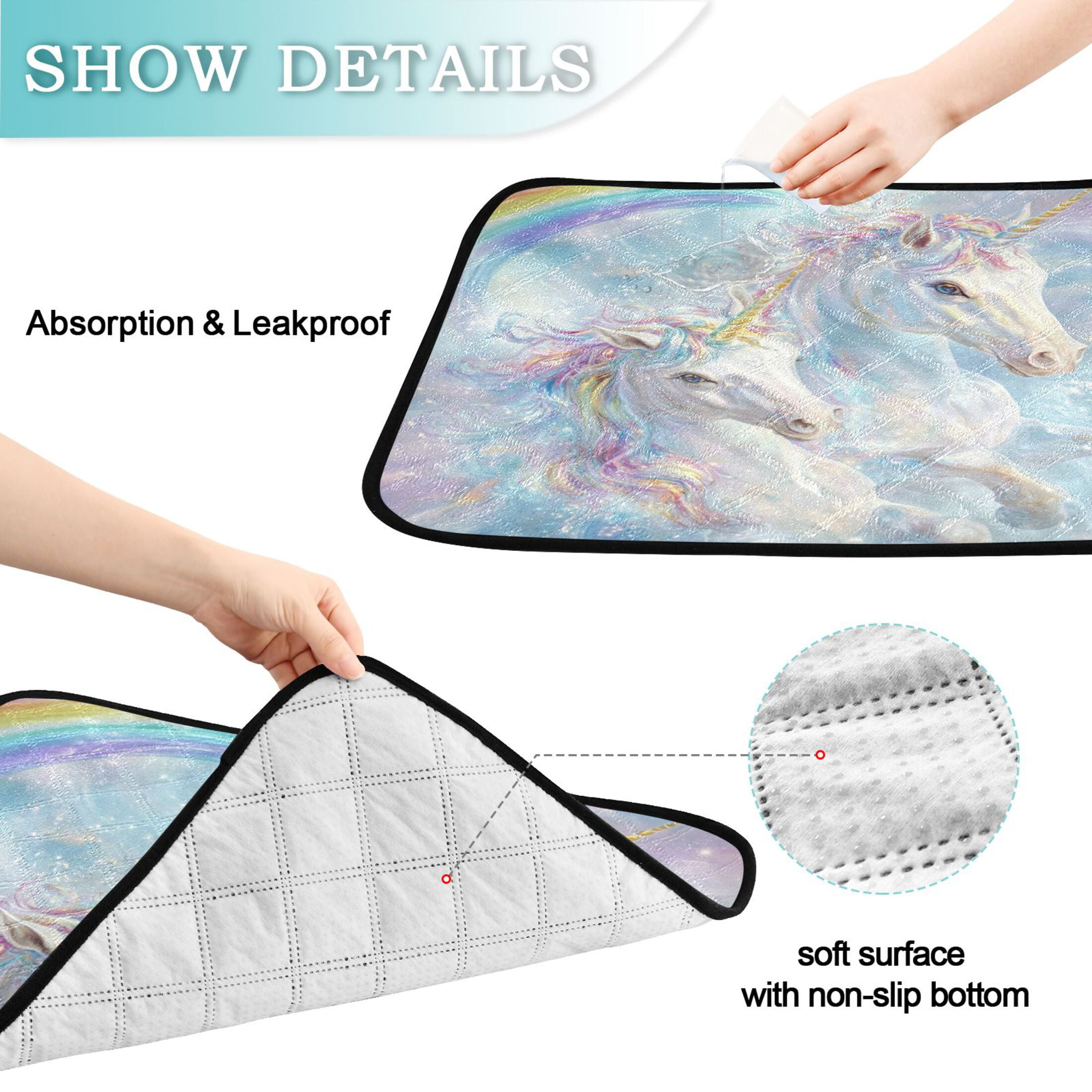 Qxltty Rainbow Unicorns Cat litter Pads Pet Set of 2 Diaper Mats Center Anti-leakage Layer Absorbent Soft and Comfortable