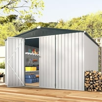 YODOLLA 10 x 10 ft. Outdoor Metal Storage Shed with Sliding Roof & Lockable Door in White for Patio, Garden& Backyard