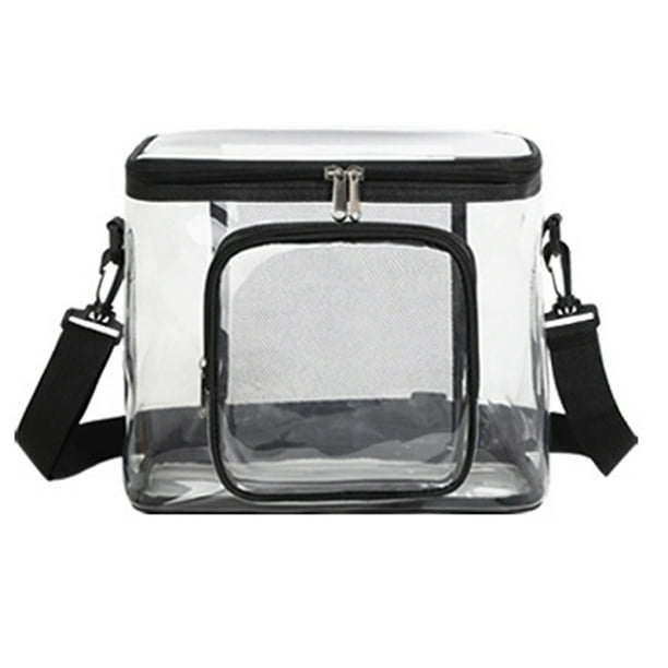 Bolsa de almuerzo transparente para adultos, grande, resistente, transparente, aprobada para mujeres y hombres, con correa de hombro ajustable, bolsillo frontal con cremallera, transparente