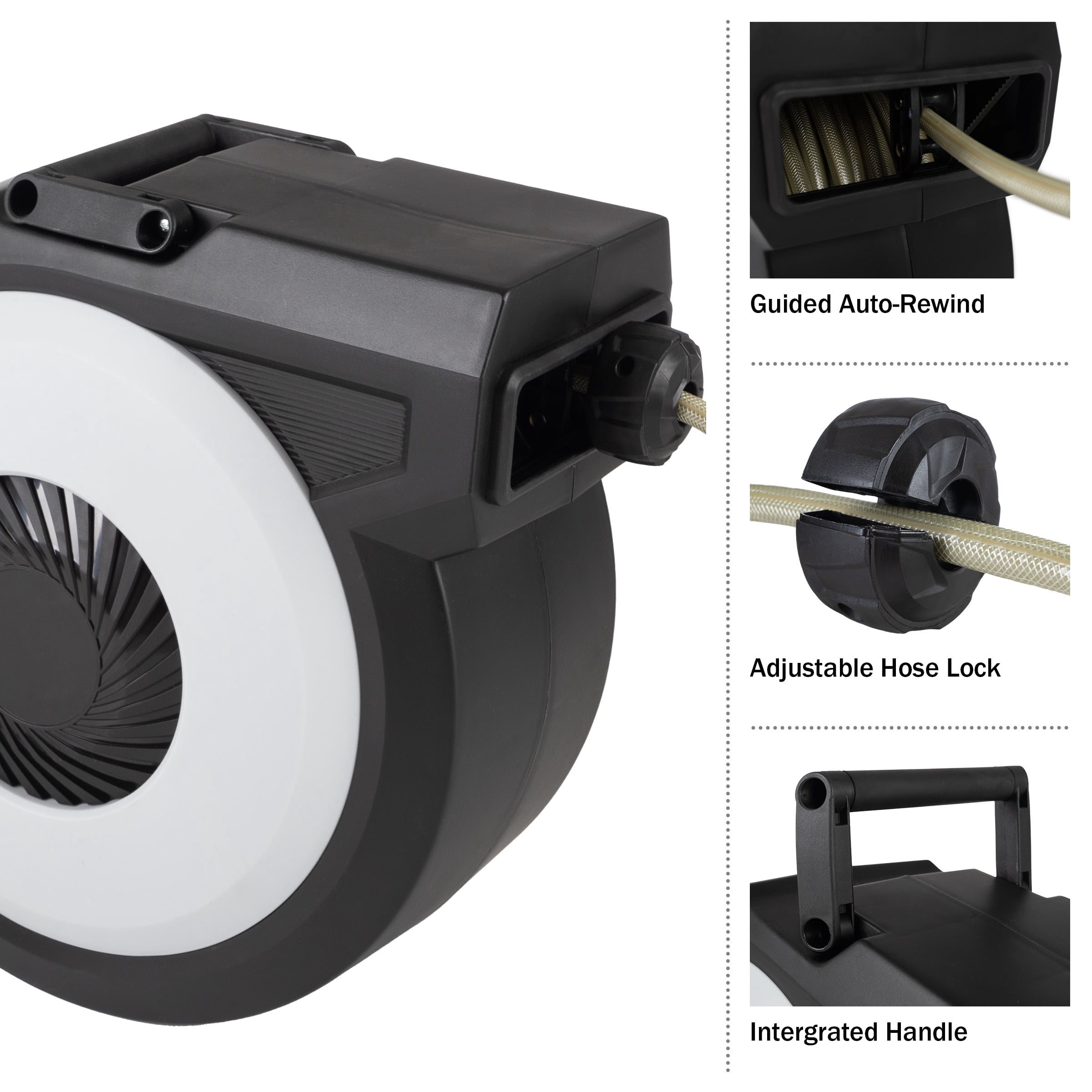 Pure Garden 124 FT Retractable Hose with Wall Reel and 9 Nozzle Patterns