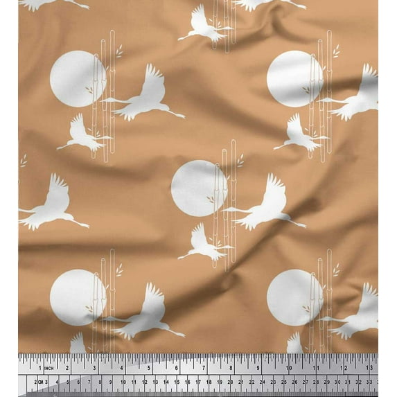 Soimoi Cotton Jersey Fabric Bamboo Tree,Moon & Stork Bird Print Fabric by Yard 58 Inch Wide