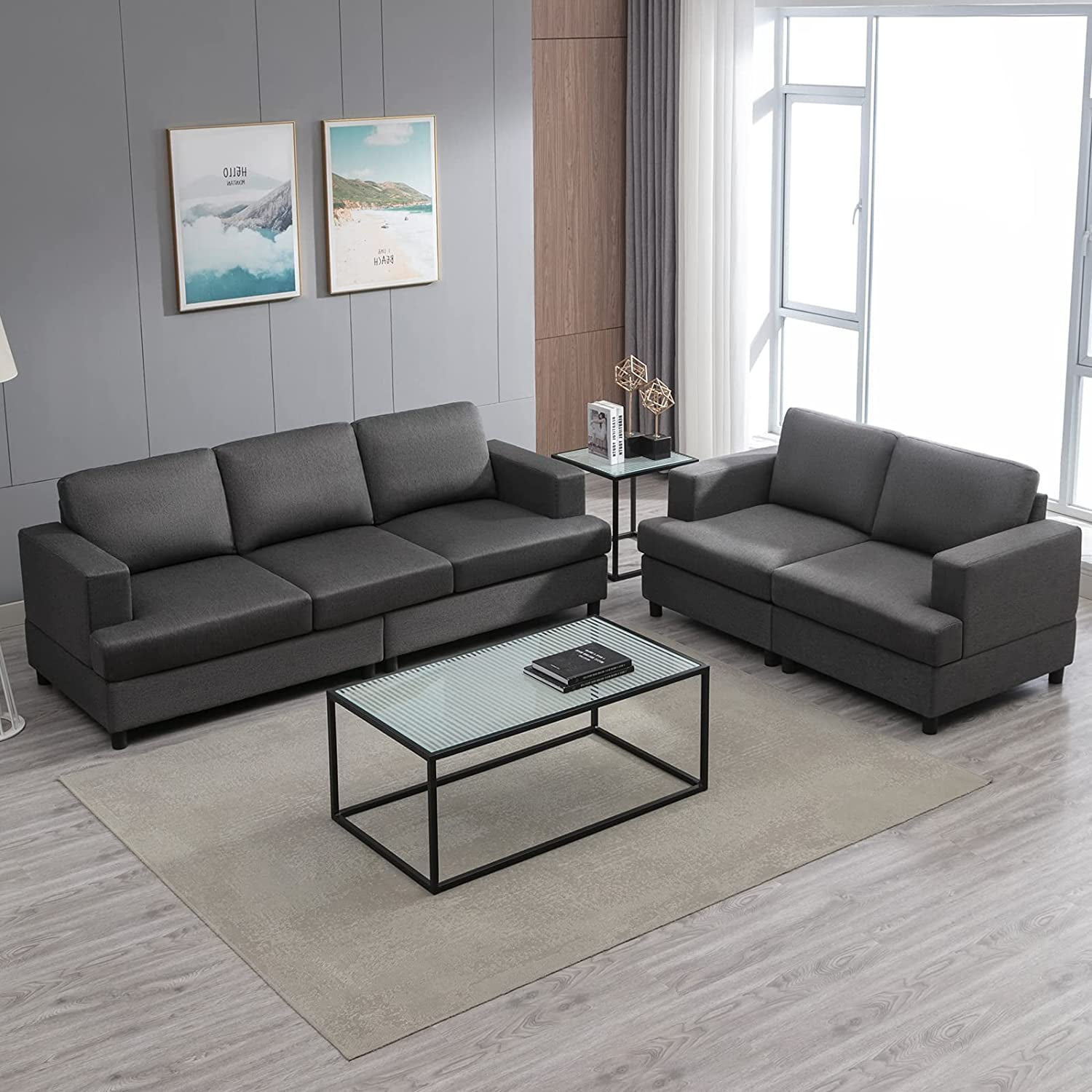 West Onnodig Ampère Mjkone 3 Pieces Sectional Sofa Couch Set Living Room Cloud Sofa Furniture  Set Sofa+Loveseat+Chair for Living Room/Office/Apartment/Bedroom  Comfortable Sofa with Comfy Cushion&amp;Wood Fra - Walmart.com