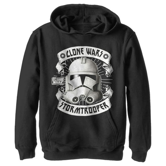 Boy's Star Wars: The Clone Wars Stormtrooper Portrait Pull Over Hoodie Black Small