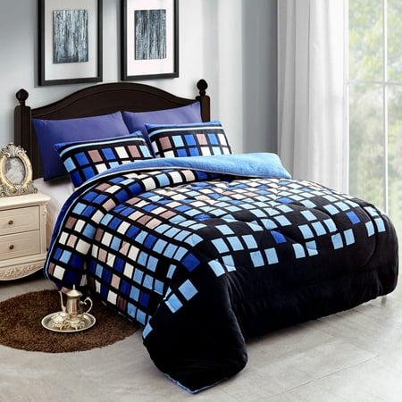 3 Piece Printed Fleece Sherpa Down Alternative Comforter Set Queen