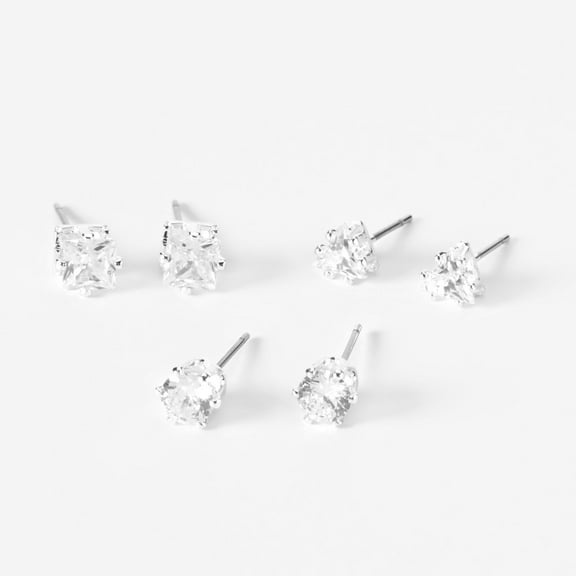 Claire's Silver Cubic Zirconia 5MM Round Stud Earrings - 3 Pack