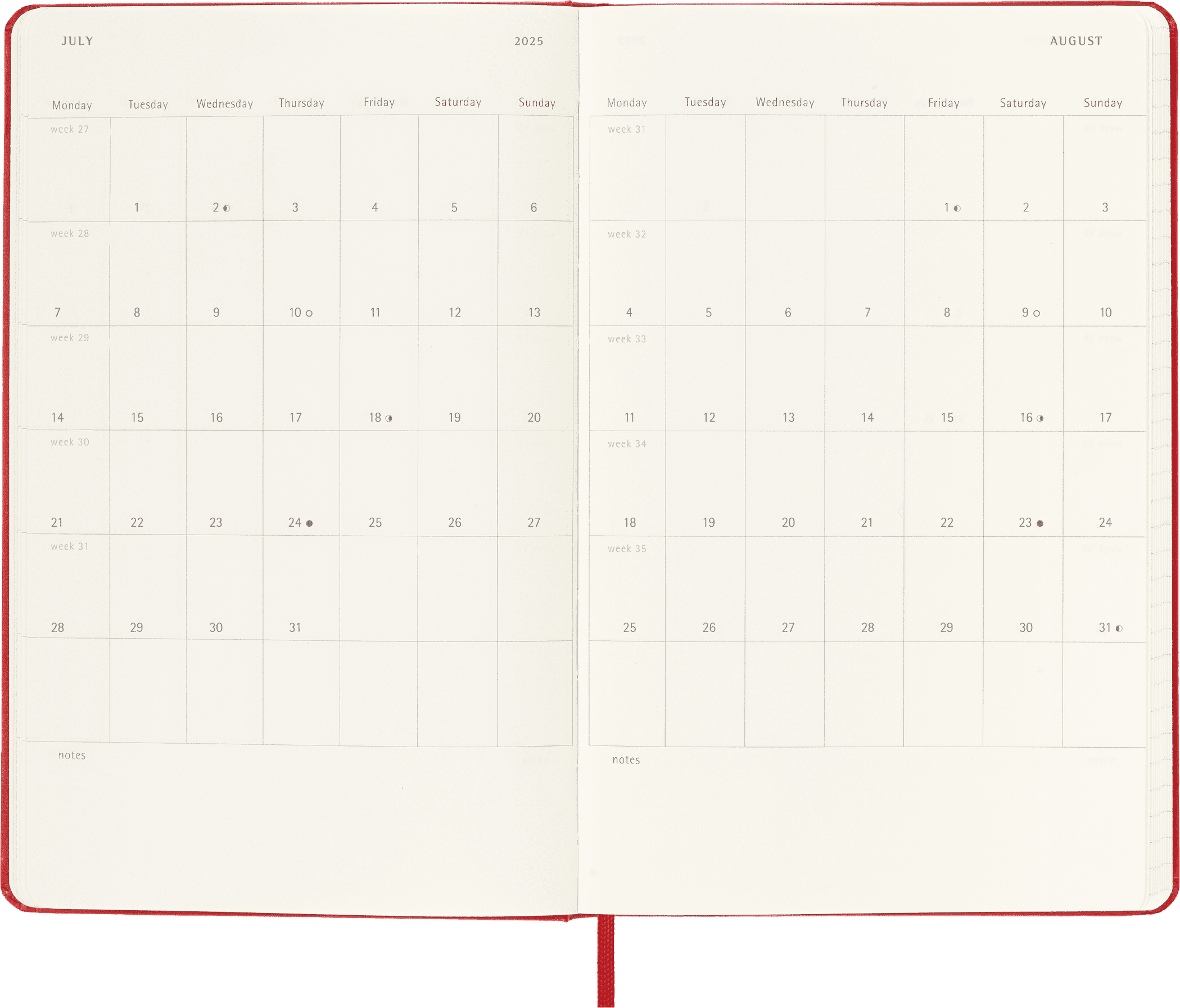 Moleskine Classic 12 Month 2025 Weekly Planner, Hard Cover, Large (5" x 8.25"), Scarlet Red, 144 Pages