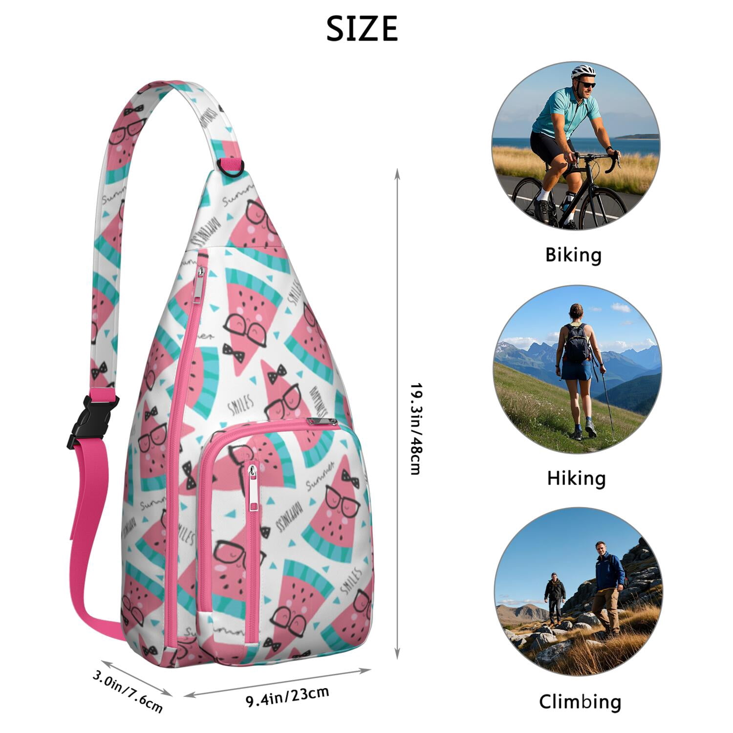 Summer Fresh Watermelon Print Sling Bag – Tear-resistant Organizer Chest Bag, Unisex Geometric Pattern Bag for Gym, Running and Daily Commute