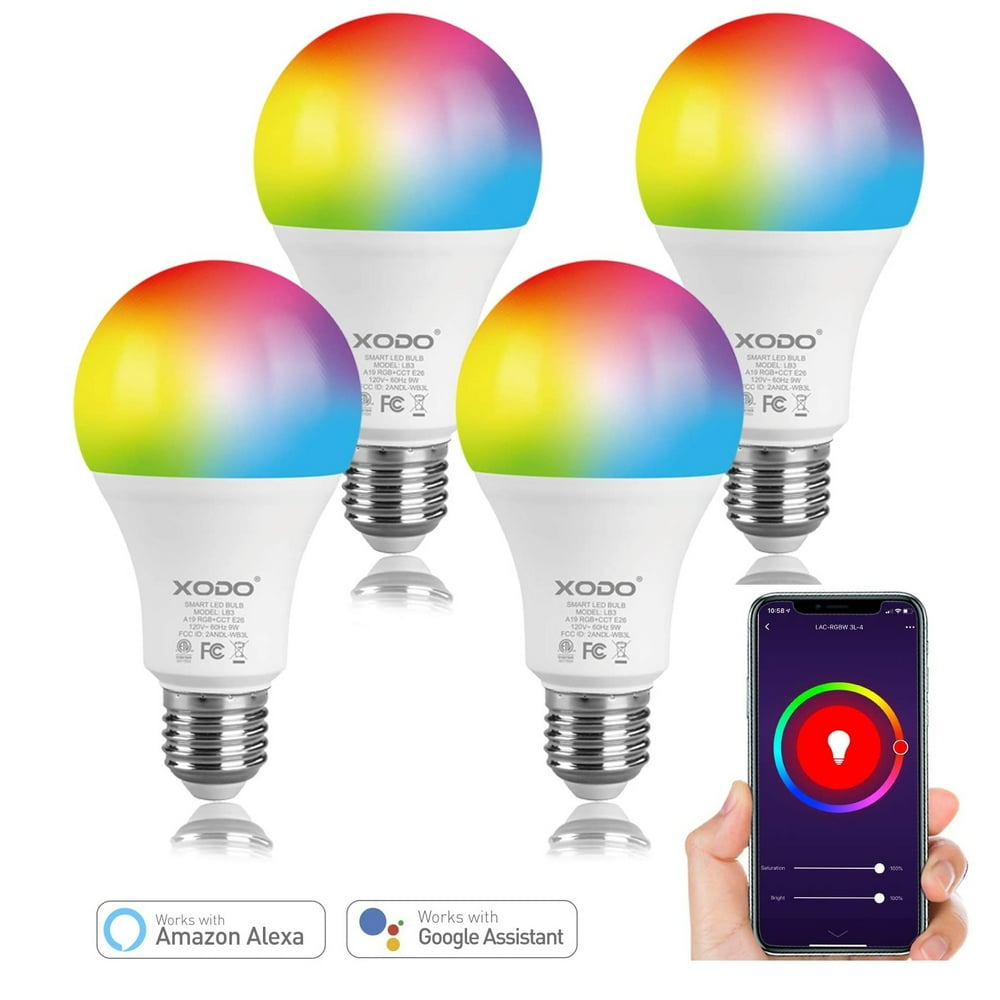 XODO Smart WiFi A19 E26 Dimmable Standard Light Bulb (4 Pack) 9W (60W