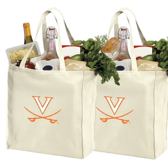 UVA Shopping Bags or Cotton UVA University of Virginia Grocery Bags - 2 Pc Set