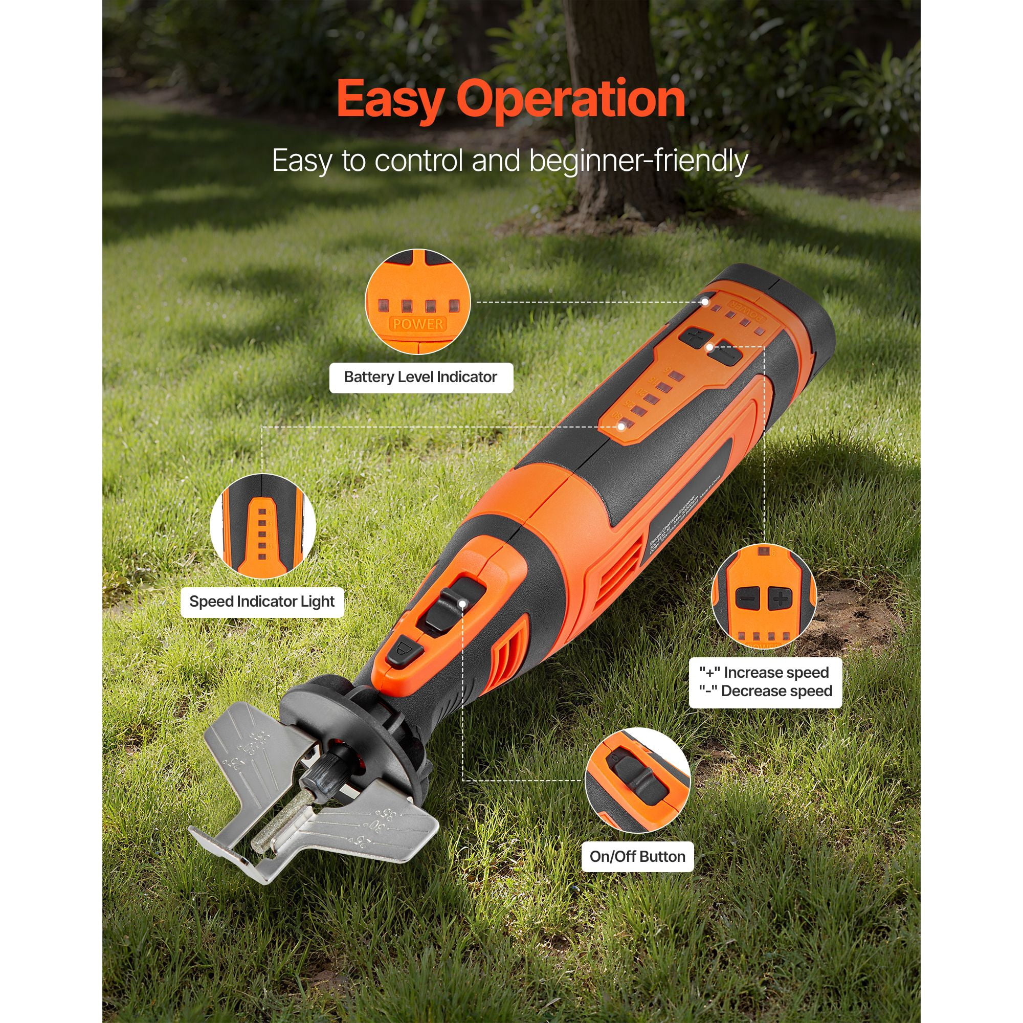 Cordless Chainsaw Sharpener 5 Adjustable Speeds 5000-30000 RPM, Multi-Angle Guide 25°/30°/35°, Portable Electric Chain Saw Blade Sharpener Tool