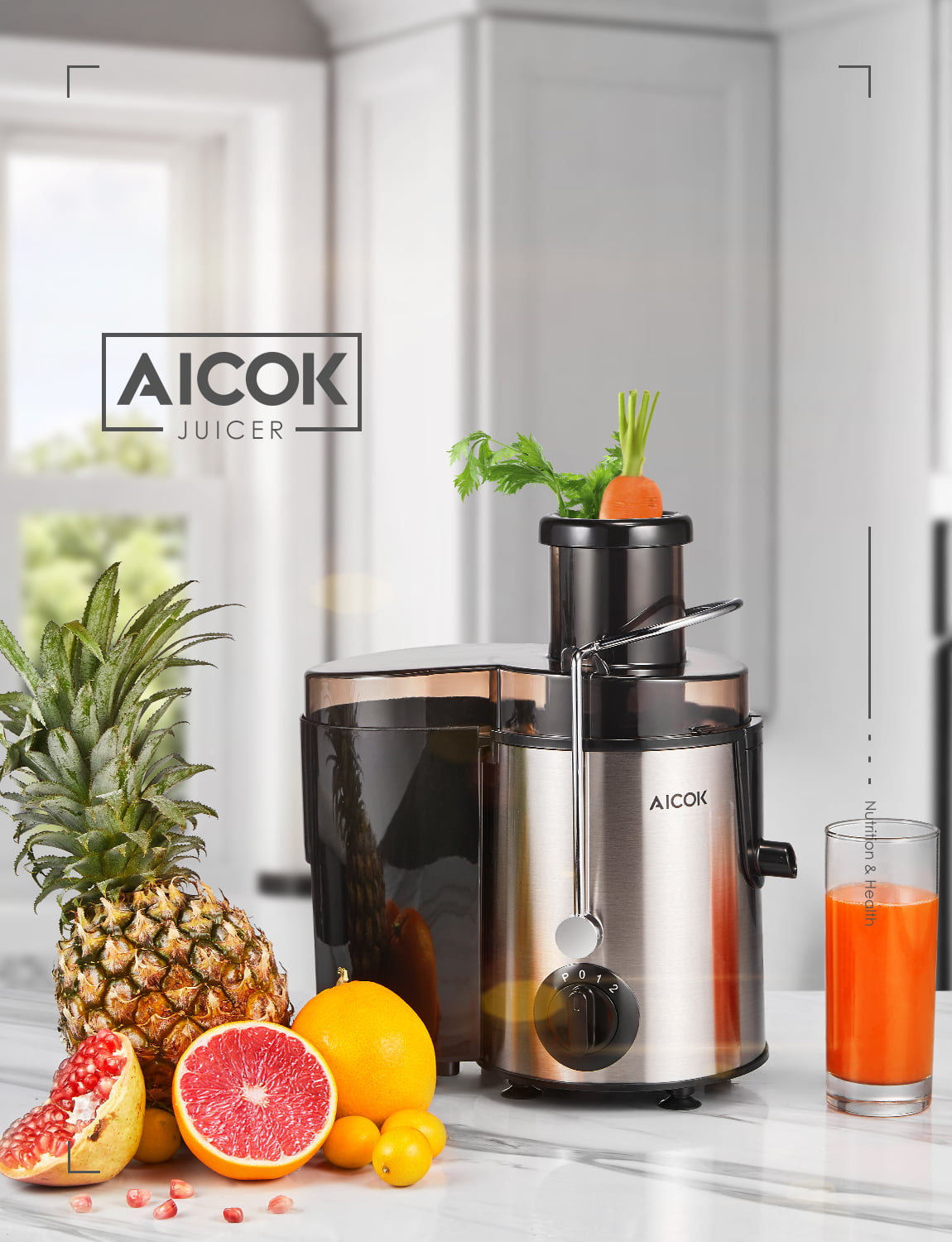 BPA Free Aicok Juicer Juice Extractor Whole Fruit Juicer High Speed for Fruit and Vegetable Dual Speed Setting Centrifugal Fruit Machine Powerful 400 Watt with Juice Jug and Cleaning Brush 