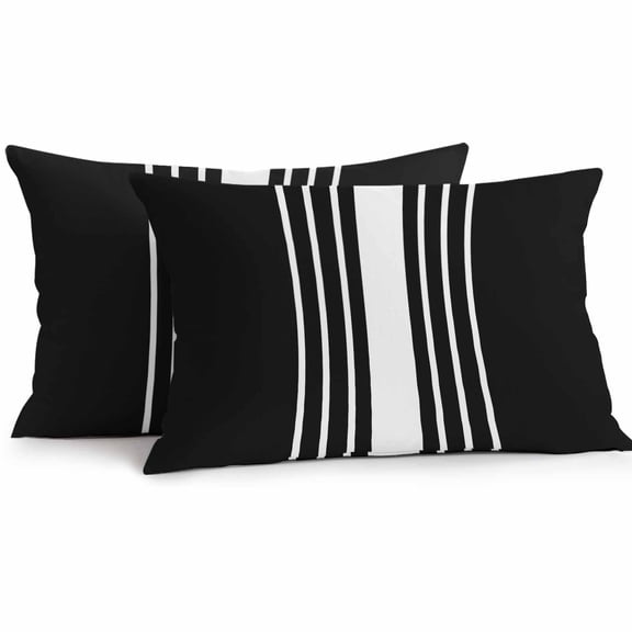 Lumbar Pillow Covers 20x12 Inch Set of 2, Black White Stripe Waterproof Outdoor Pillow Covers, Modern Rustic Vertical Striped Decorative Cushion Pillowcases for Couch, Sofa, Bed, Garden, Patio