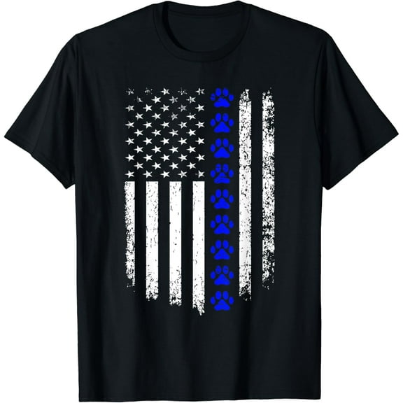 K-9 Unit Thin Blue Line Dog Paw Flag Patriotic Police T-Shirt
