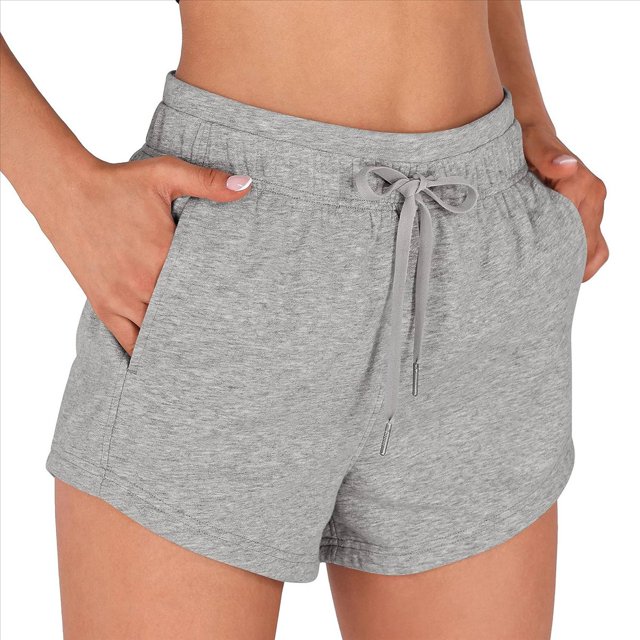 Pantalones Cortos Deportivos para Mujer con Bolsillos, de Algodón Francés, con Cordón Ajustable, para Hacer Ejercicio en Verano, Informales y Cómodos. Gris Plata M