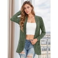 thumbnail image 3 of JWD Women's Cardigan Soft and Comfortable Pocket Top Fan-Shaped Hem Knitted Sweater Long Sleeved Coat Army Green L, 3 of 6