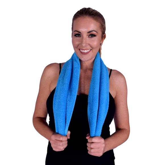 Puffy Cotton Ensemble de Serviettes D\'entraînement Physique en Coton Naturel Premium Doux - Lot de 3 - Bleu Aqua