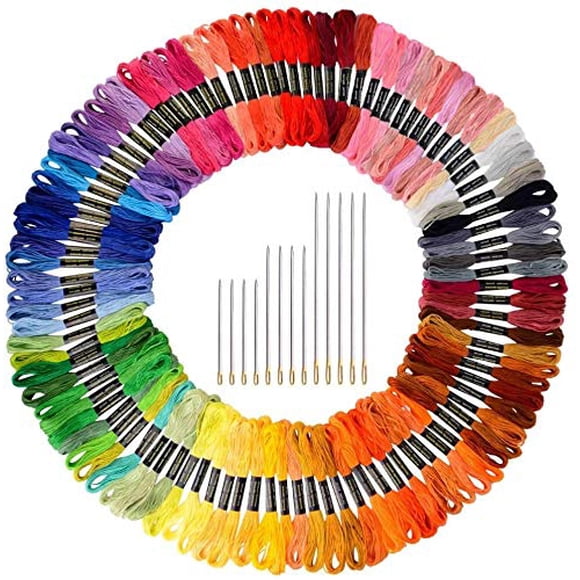 Hilo de bordar PAXCOO 124 madejas, 100 colores con agujas