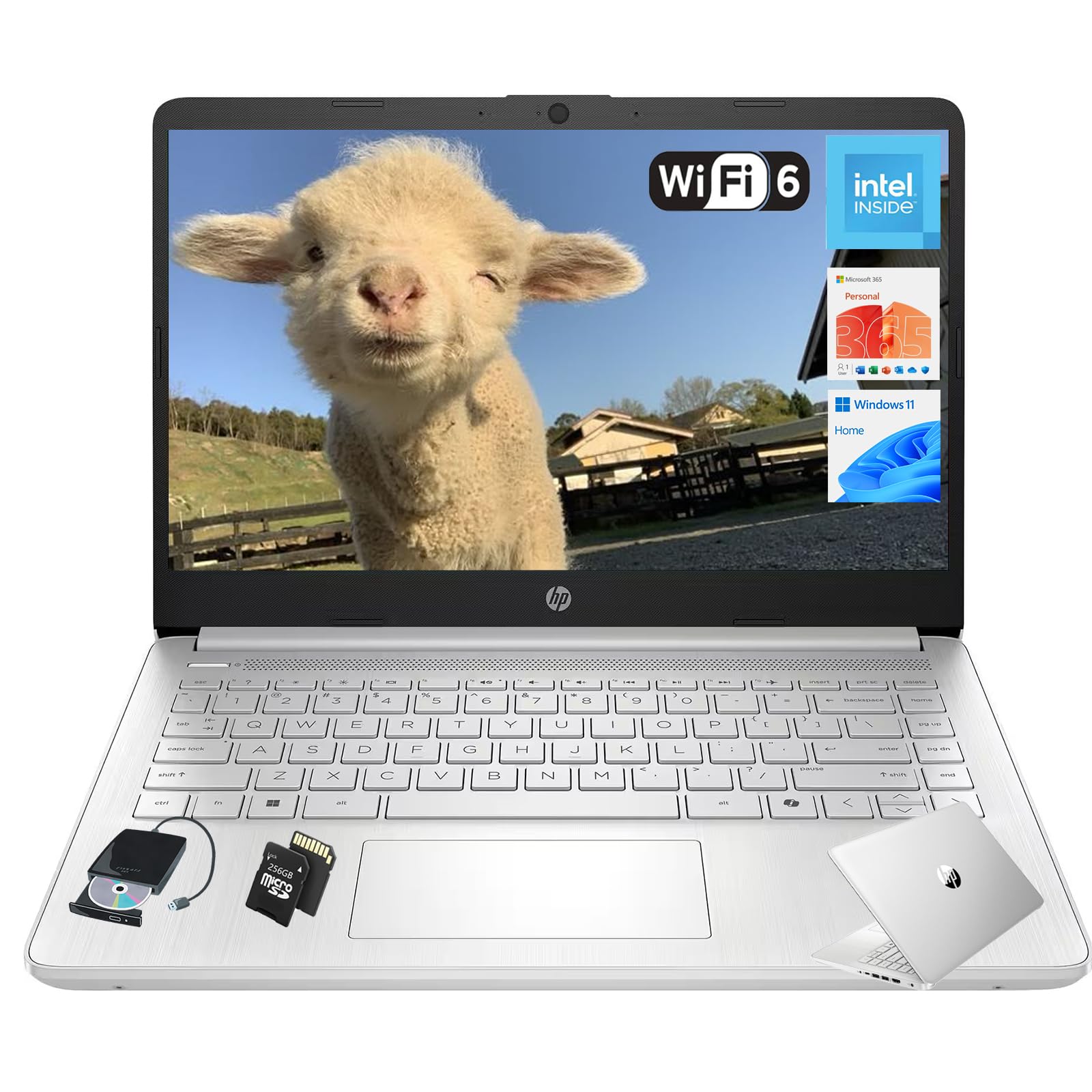 HP 14" Laptop Student Business Computer - 2025 New Version, Intel N150 Processor, 1-Year Microsoft 365, Win 11 Home, Copilot AI, 12Hr Battery, 16GB RAM 384GB Storage (128GB UFS+256GB MSD) Silvery
