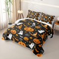 thumbnail image 3 of Homewish Halloween Pumpkin Ghost Twin Quilt Set, Witch Hat Bat Twin Coverlet Set, Black Orange, 2 Pieces 1 Bedspread and 1 Pillowcase, 3 of 7