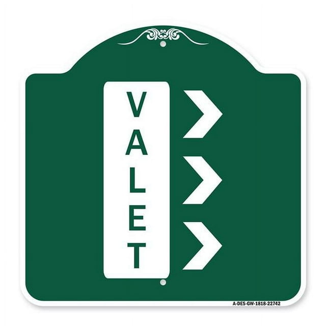 SignMission A-DES-GW-1818-22742 18 x 18 Po Signe de la Série Designer - Voiturier Flèche Droite&44; Vert & Blanc