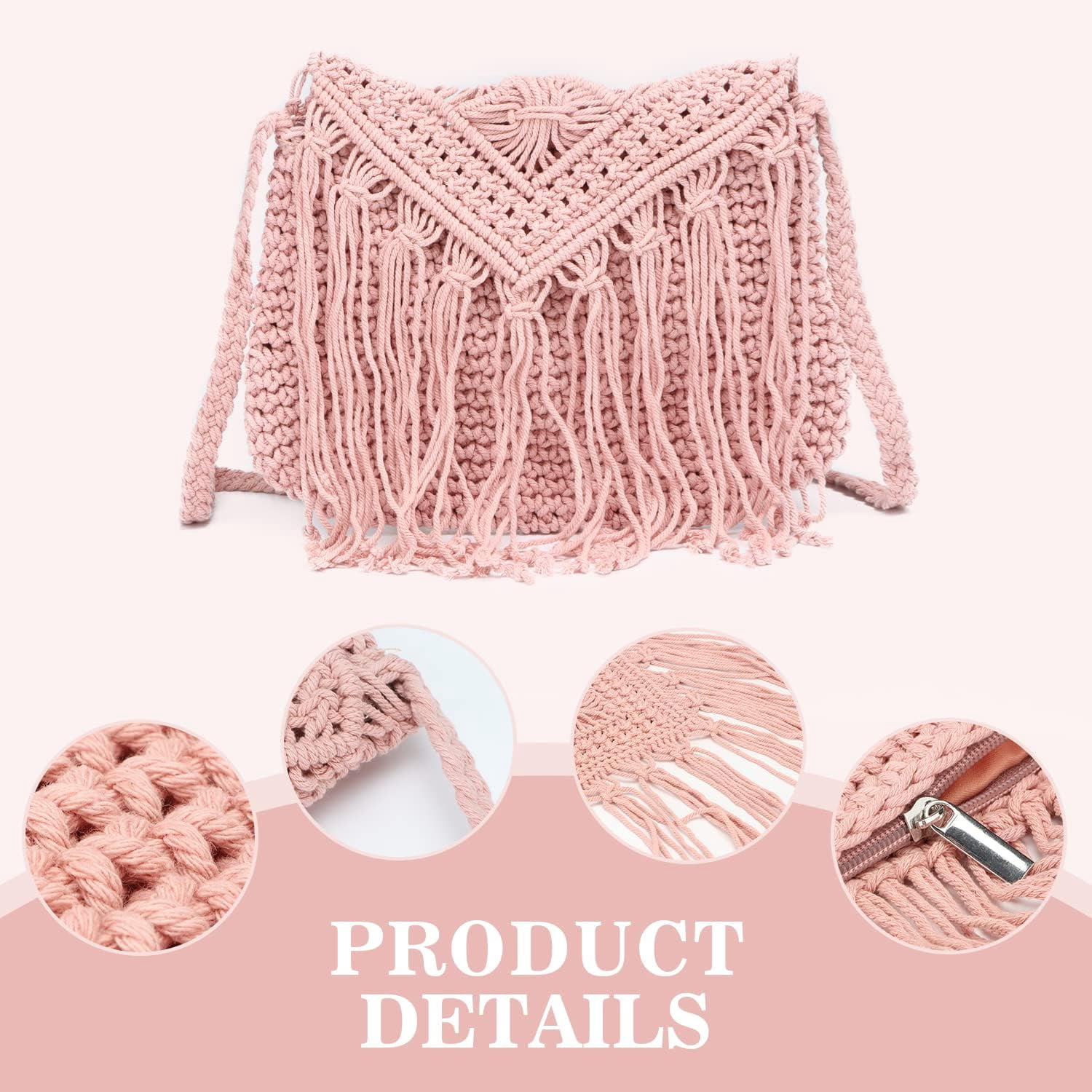 Retro Crochet Crossbody Shoulder Bag for Women Woven Fringe hobo bags Summer Beach Handmade Purse