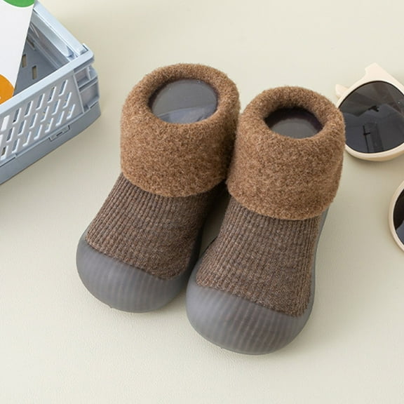 Newborn Baby Sock Shoes Baby Walking Shoes Non Skid Cartoon Rubber Sole Cotton Toddler Shoes Winter Warm Shoes Socks for Festival Gifts