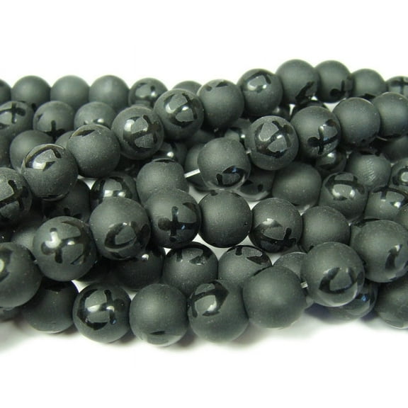 10mm 15.5 Inches Black Matte Tibetan Dzi Style Anchor Beads For Jewelry Making