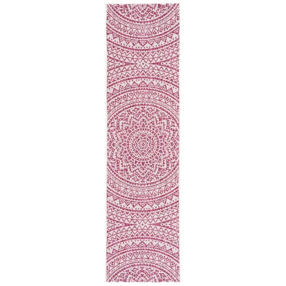 SAFAVIEH Courtyard Josiah Floral Medallion Indoor/Outdoor Runner Rug, Ivory/Fuchsia, 2'3" x 8'
