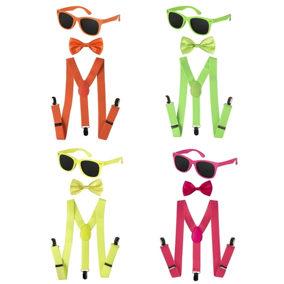 Kids Neon Suspender, Bow-tie Accessory Set Green- By Dress Up America