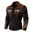 thumbnail image 3 of Telankuip American Independence Day Vintage Tassel Printed Men's Shirts USA 250th Anniversary Long Sleeve Button down Casual Top July 4th Celebration Cowboy Style Shirts 1-Black XXL, 3 of 5