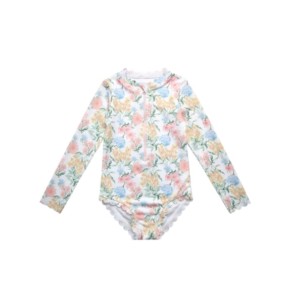 Jessica Simpson Baby and Toddler Girls' Long Sleeve Rashguard Swimsuit with Scallop edge, Size 12M - 5T