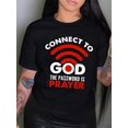 thumbnail image 3 of Camiseta informal de manga corta y cuello redondo para mujer con estampado "Conéctate con Dios: La contraseña es la oración", tejido de punto de algodón, largo regular, para todas las estaciones, para, 3 of 7