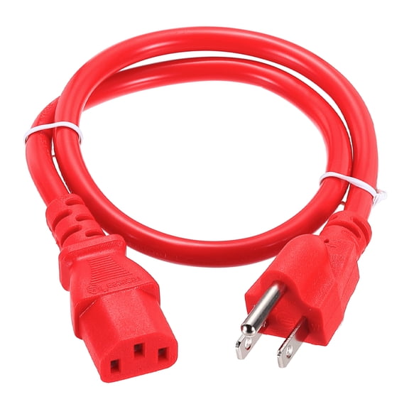 Uxcell 2ft 18 AWG Red 18/3 Universal Power Cord C13 to NEMA 5-15P 10A 125V 3-Prong Extension Power Cord