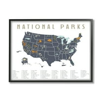 Stupell Industries National Parks United States Adventure Map Blue White, 30 x 24, Design by Daphne Polselli