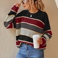 thumbnail image 5 of Moxiu Women's Round- Neck Stripe Splicing Recreational Pullover Knitting Sweater Long Sleeve Tops Loose Fit Sweater, 5 of 9