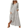 thumbnail image 1 of Robe Maxi Décontractée Vintage en Lin pour Femme à Manches Longues - Jupe Évasée, devant à Boutons, Taille Ajustable avec Lien, 1 of 4