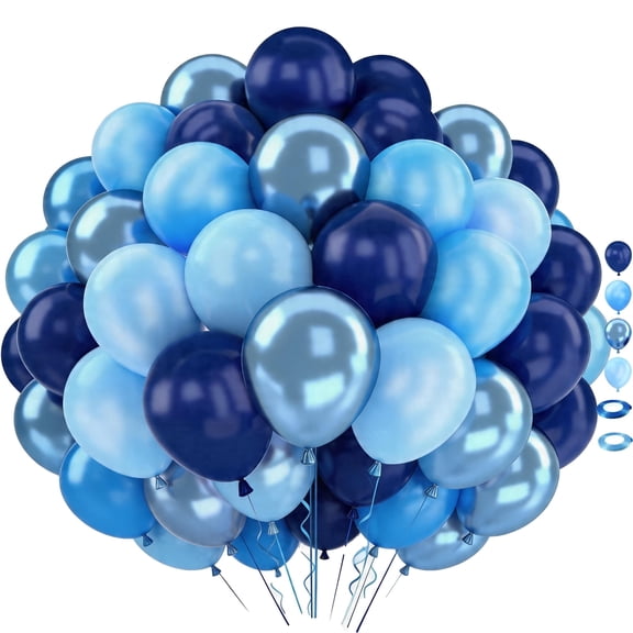 50 pcs 12 inch Metallic Navy Blue Pastel Light Blue Latex Balloons, Blue Balloons Set for Birthday Baby Shower Wedding Party Decorations