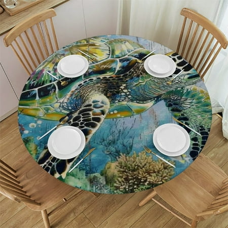 

Patifu Turtle Corals Ocean Round Tablecloth Stain-Resistant Washable Indoor Outdoor Restaurant Wedding Party Home Kitchen Holiday Dinner Waterproof 38 -42
