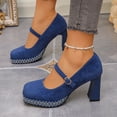 thumbnail image 5 of Hinvhai Womens Platform High Heels Chunky Block Heel Closed Toe Pumps Buckle Strap Wedding Dress Shoes Blue 7.5(40), 5 of 9