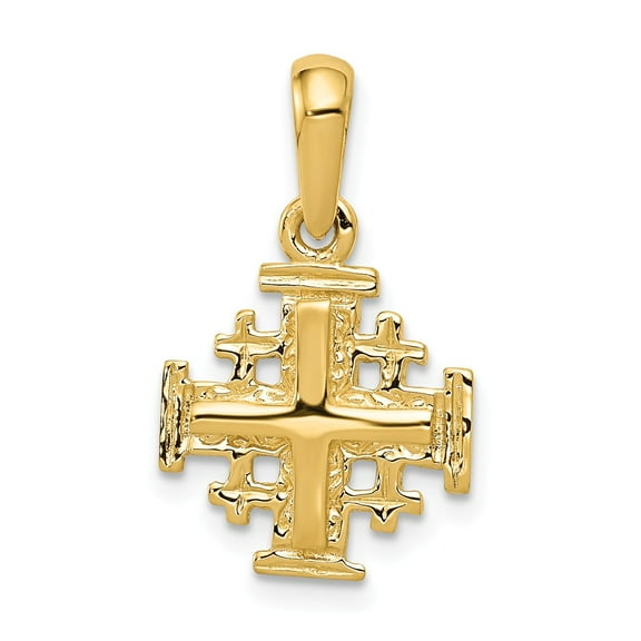 Real 14kt Yellow Gold Jerusalem Cross Charm Pendant; for Adults and Teens; for Women and Men
