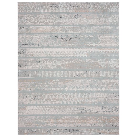 LR Home Martha Brian Gray/Blue Modern Striped Polyester Area Rug, 9' x 12'