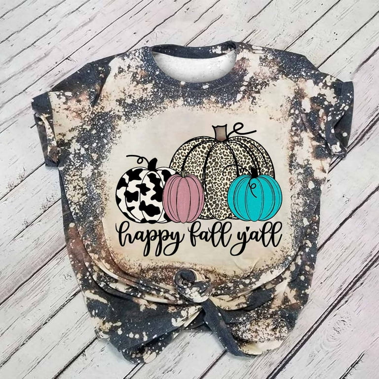 It's Fall Y'all Leopard Pumpkin T-Shirt - Women's Bleached Thanksgiving & Halloween Tee