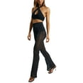thumbnail image 4 of SAYOO Women Flare Pants, High Waist See-through Slim Fit Solid Long Trousers for Club Party, 4 of 7