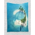 thumbnail image 1 of Island Tapestry, Picture of Atoll Ring Shaped Island Covered with Palm Trees in Middle of Ocean, Wall Hanging for Bedroom Living Room Dorm Decor, 60W X 80L Inches, Blue Ivory Green, by Ambesonne, 1 of 2