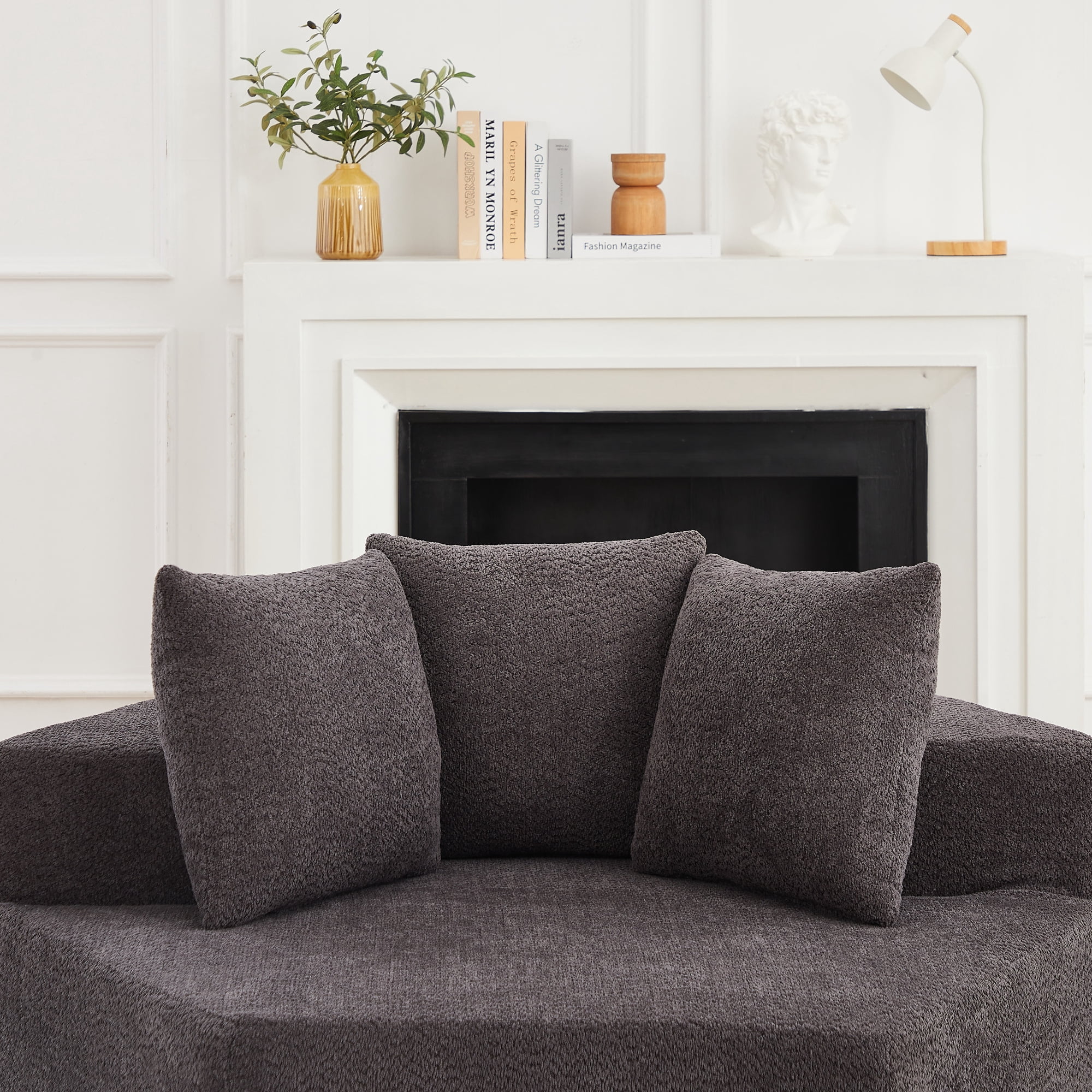 Leumius Oversized Hexagonal Chaise Lounge Sofa,Chenille Upholstered Boneless Sofa Couch with 3 Pillows for Living Room Bedroom,No Assembly Required,Gray