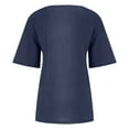 thumbnail image 3 of EHTMSAK Women Long Button Up Shirt Women's T-Shirts Size 5x Summer Ladies Short Sleeve Shirt Clearance Crew Neck Plus Size Dressy Tops for Women Cotton Linen Dressy Blouses Plus Size Dark Blue 4XL, 3 of 4