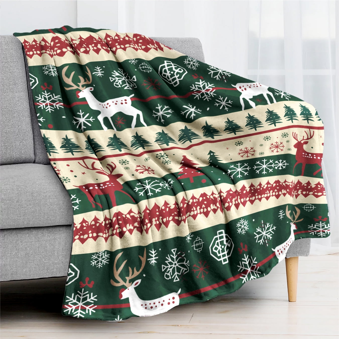 YELEE Blanket Thorw Unique Gifts for Christmas Elk Snowflake Pattern Xmas Soft Comfy Blanket Meaningful Present for Christmas Family Party (50x60)