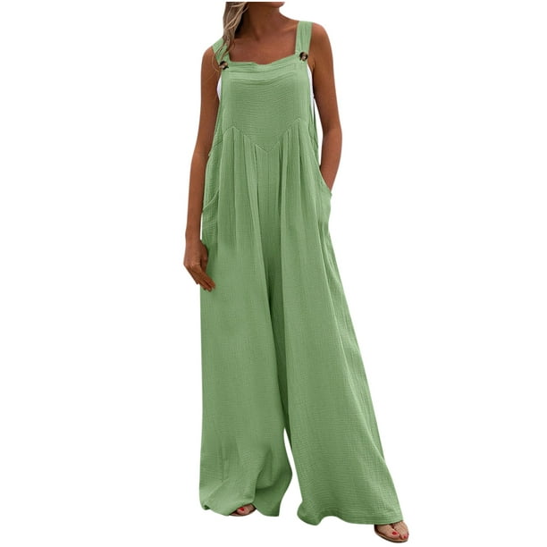 Womens Cotton Linen Jumpsuits Super Soft Wide Leg Romper Long Pants Loose  Sleeveless Playsuit Beach Lounge Wear 