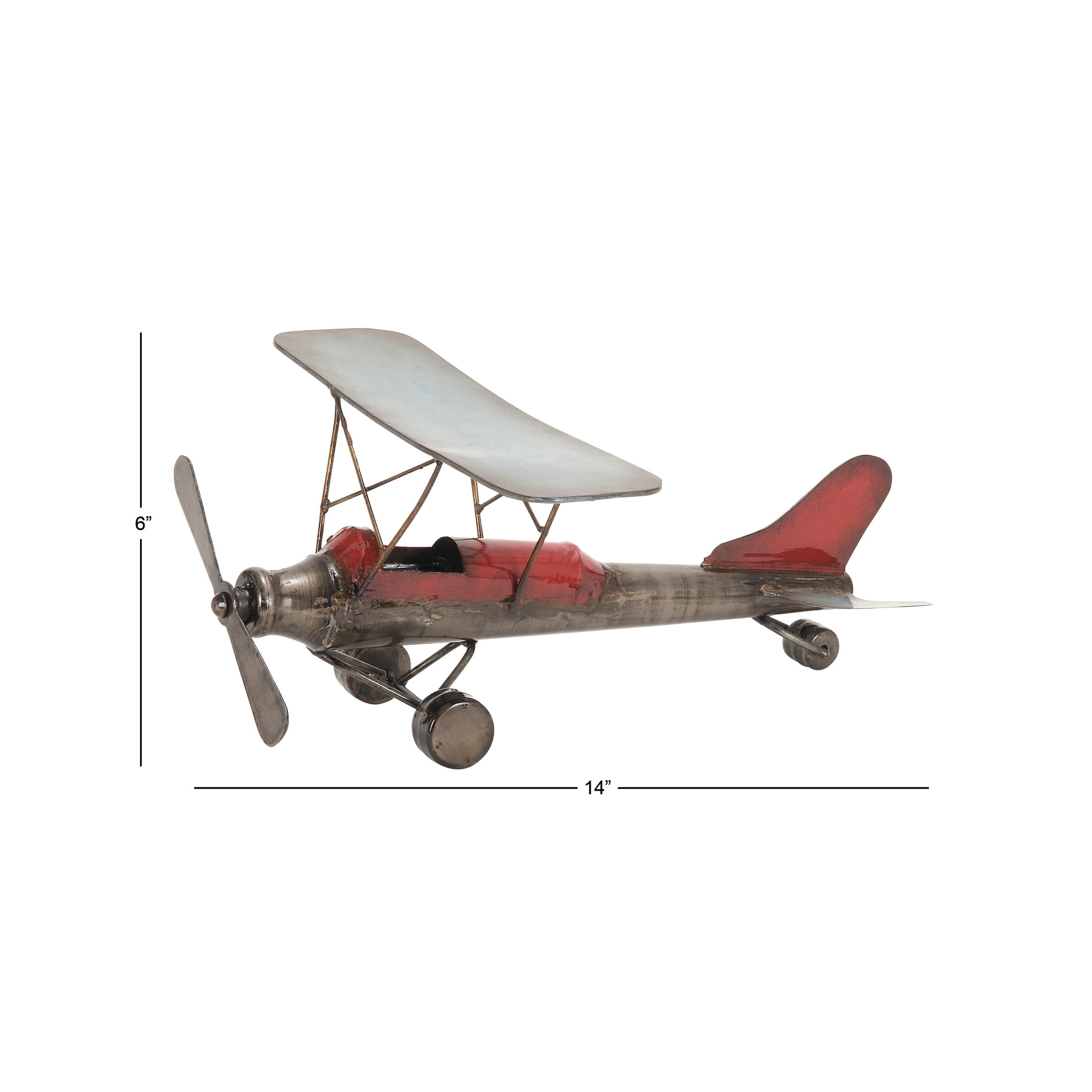 14" x 6" Gray Metal Airplane Sculpture, by DecMode
