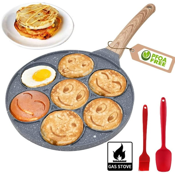 Poêle à crêpes antiadhésive – Poêle à crêpes de 25,4 cm Silver Dollar  Pancake Pan avec 7 faces Flapjack pour petit-déjeuner, plaque chauffante  pour œufs frits, revêtement antiadhésif 100 % sans PFOA. 